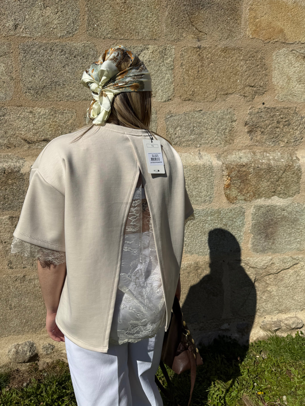T-shirt dentelle Beige