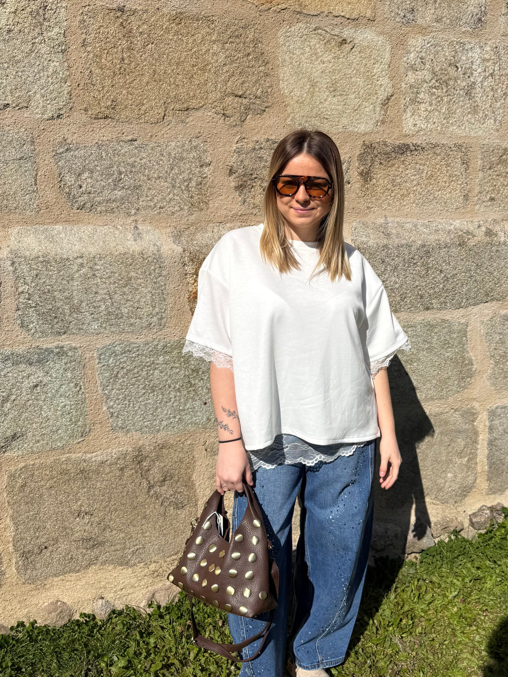 T-shirt dentelle Blanc