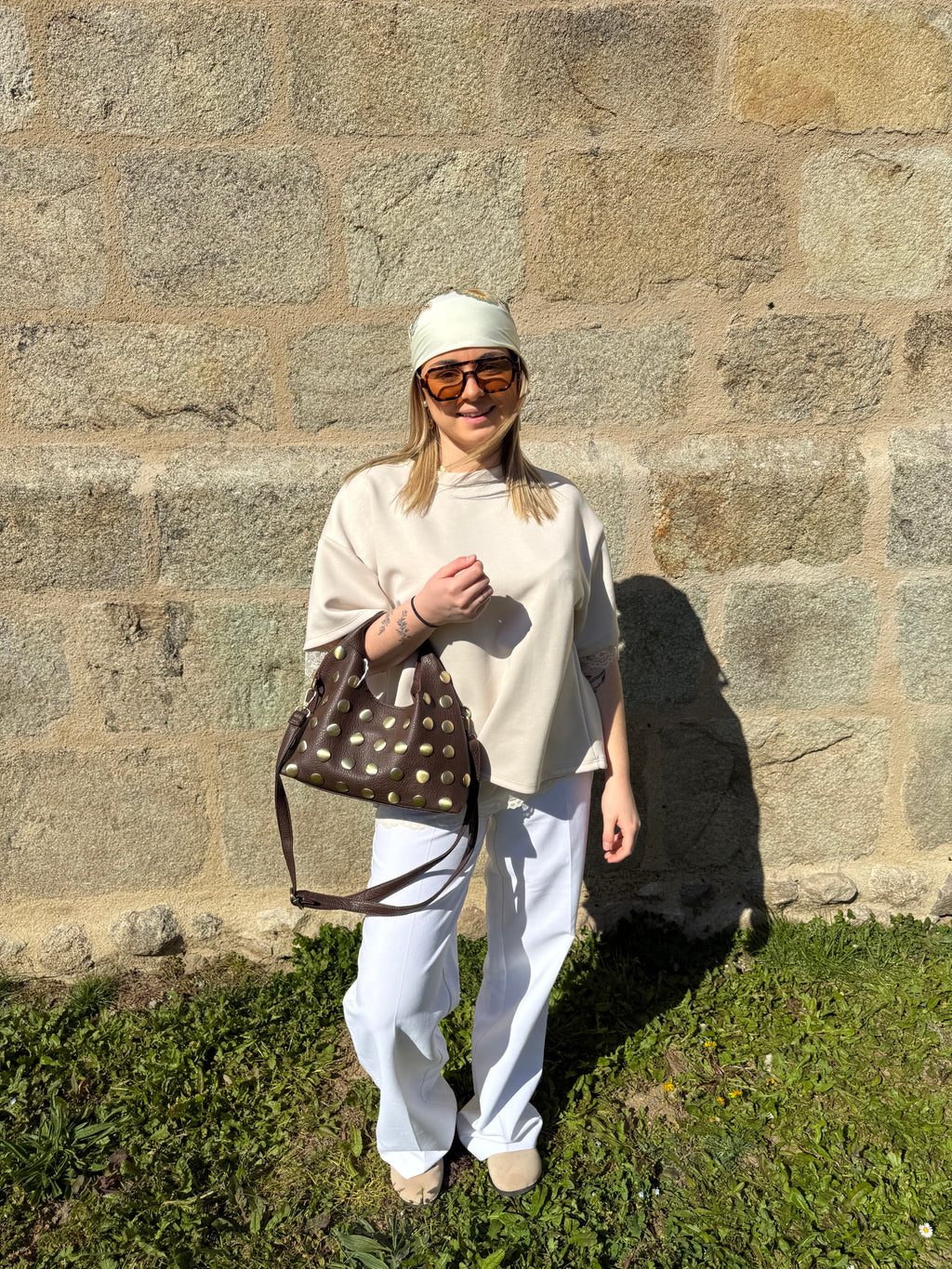 T-shirt dentelle Beige