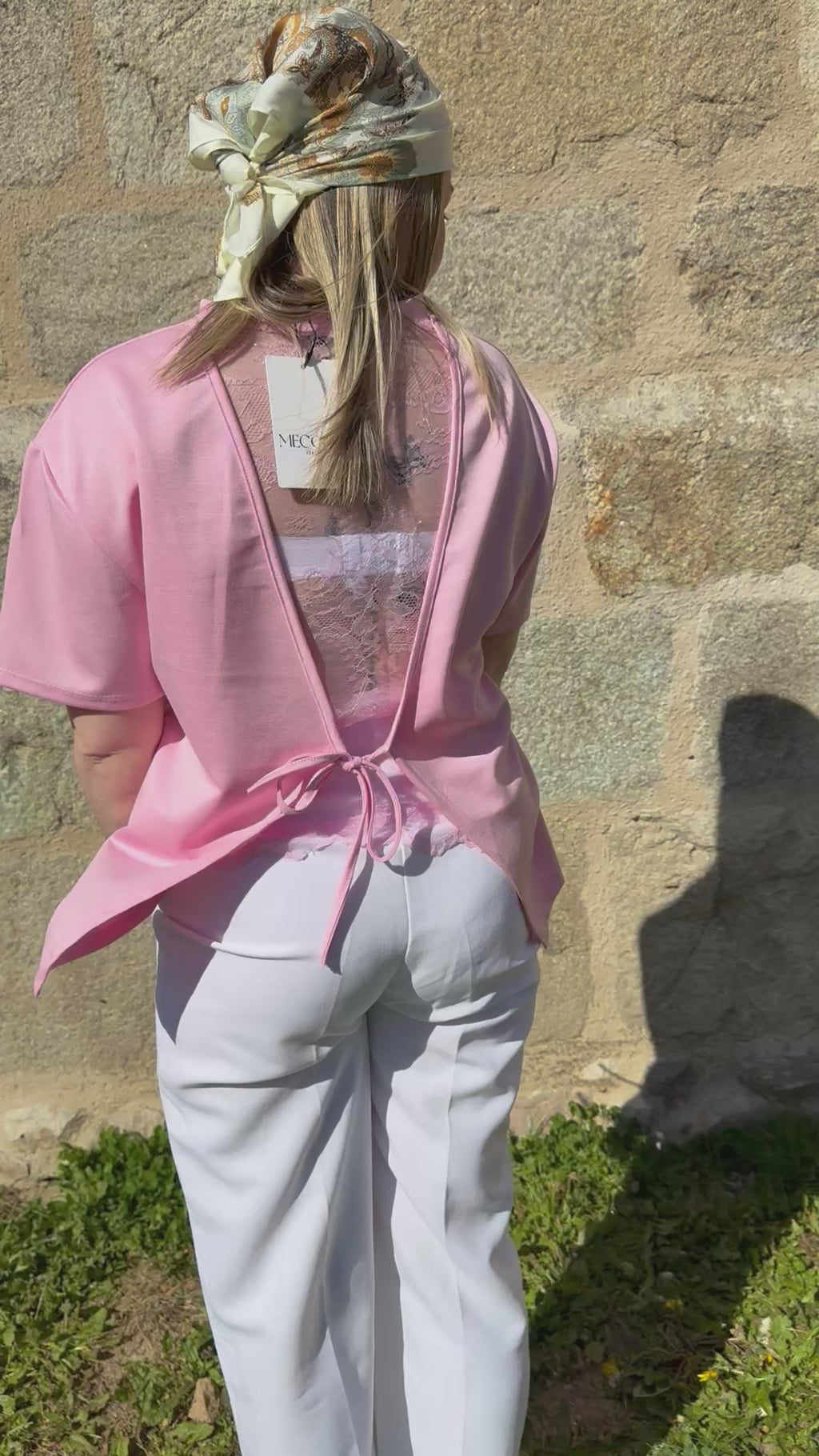 T-shirt dentelle lacets Rose